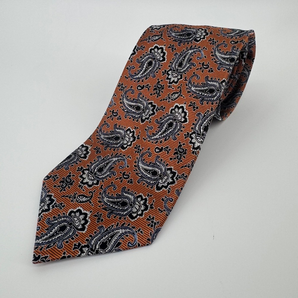 Jos A Bank Executive Collection Mens Silk Paisley Tie Orange Black White 3.25in